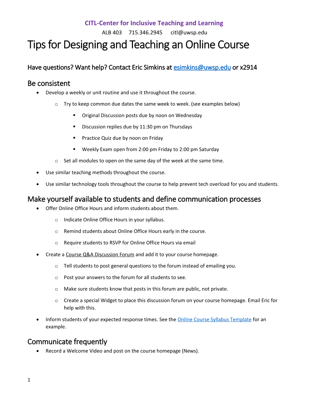 Tips for Designing and Teaching an Online Course