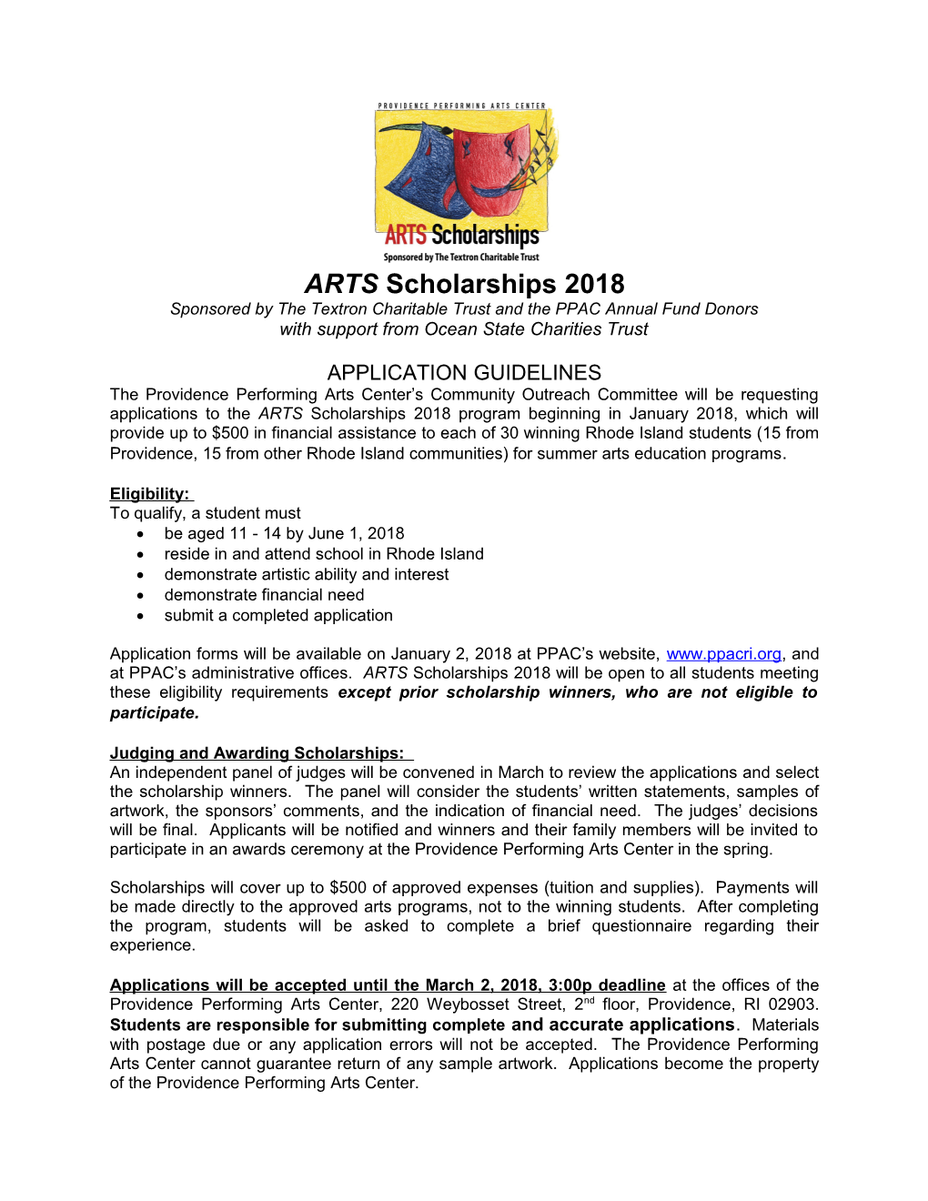 ARTS Scholarships 2018