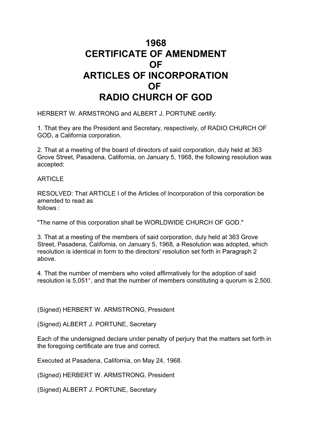 Certificate of Amendment