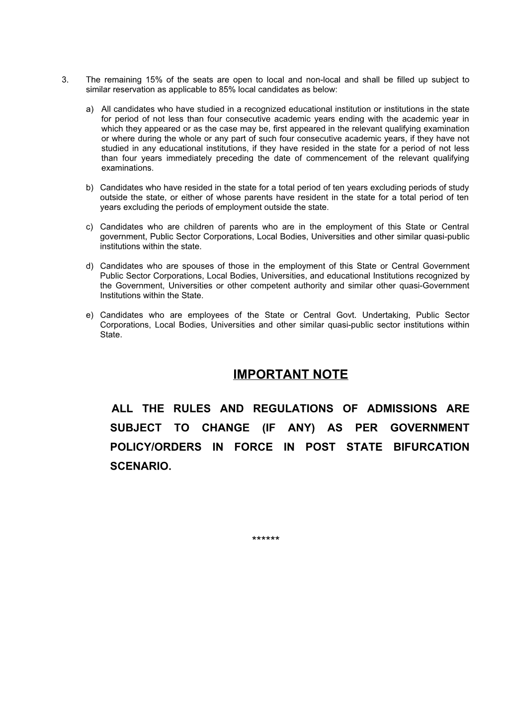 Rules of Admission in Accordance with the Andhra Pradesh