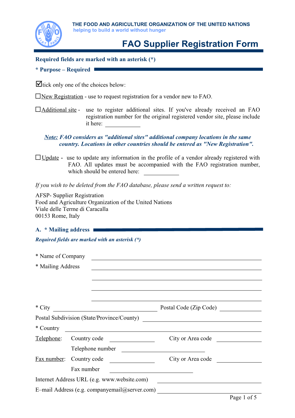 FAO Vendor Registration Form