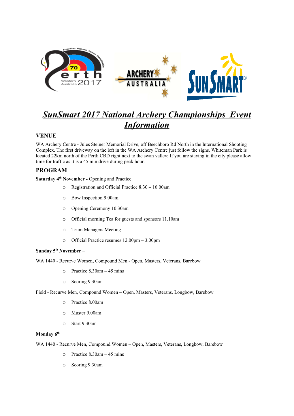 Sunsmart2017 Nationalarchery Championships Event Information