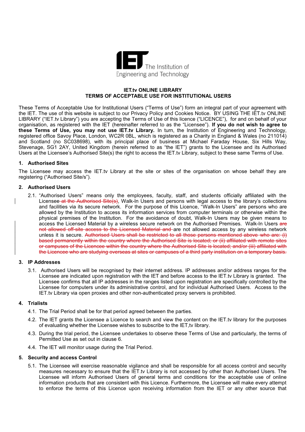 IET.Tv ONLINE LIBRARYTERMS of ACCEPTABLE USE for INSTITUTIONAL USERS