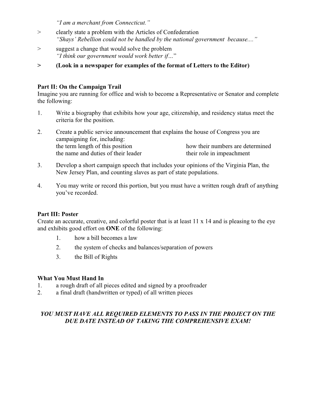Articles of Confederation, Constitution, Bill of Rights Study Guide