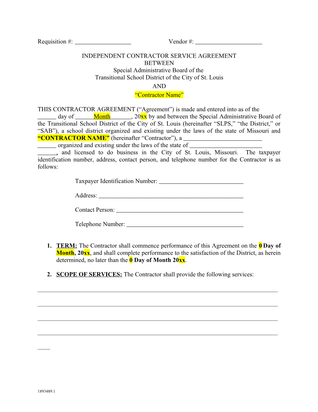 Template for Service Agreement