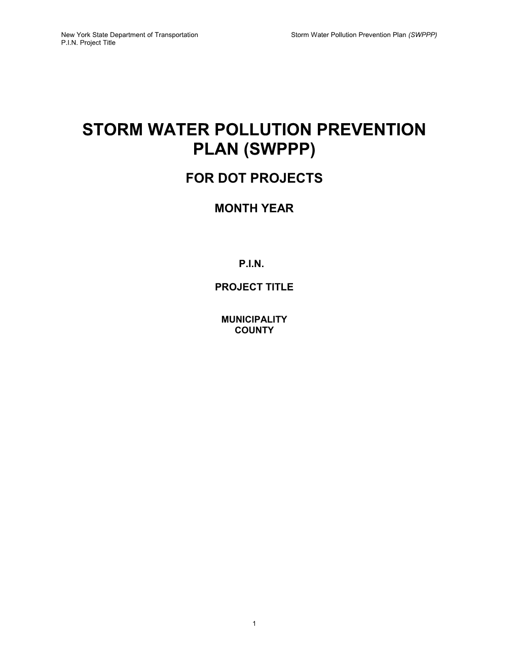 New York State Department of Transportation Storm Water Pollution Prevention Plan (SWPPP)