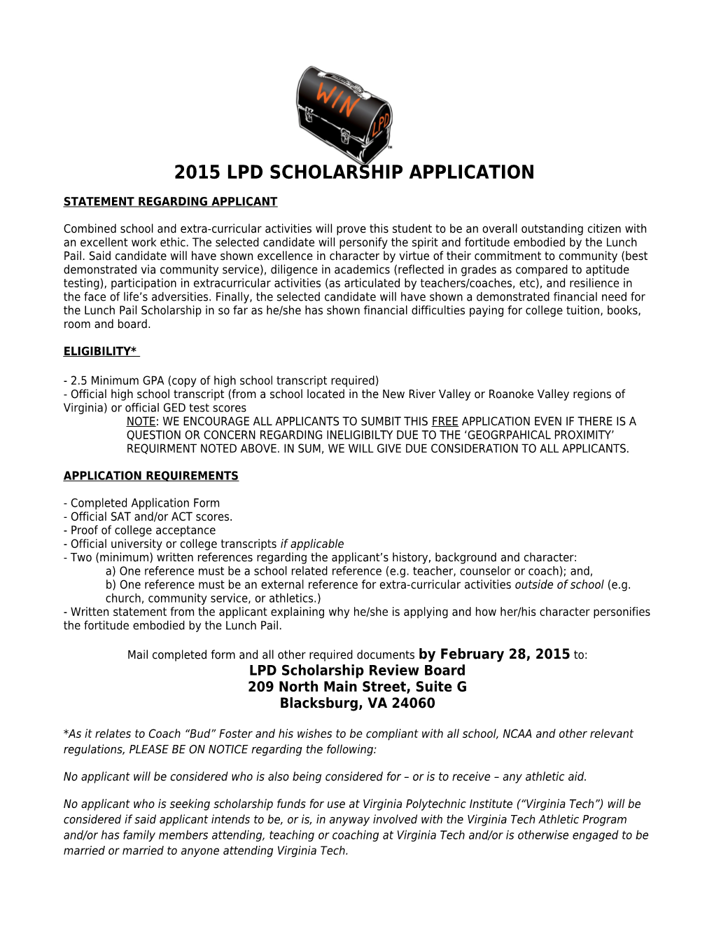 2015 Lpd Scholarship Application