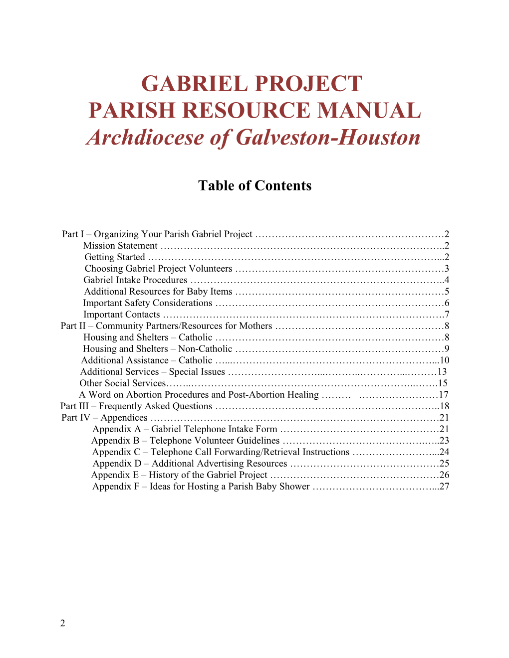 Manual and Parish Resources
