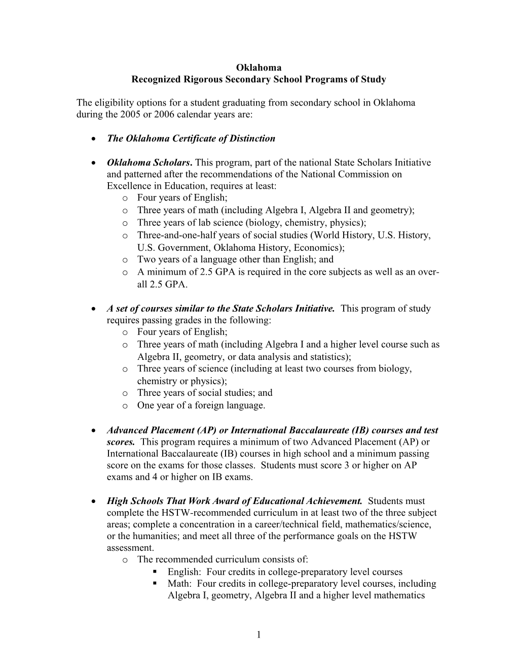 Academic Competitiveness Grants - Attachment to Oklahoma Letter - 2006 (MS Word)
