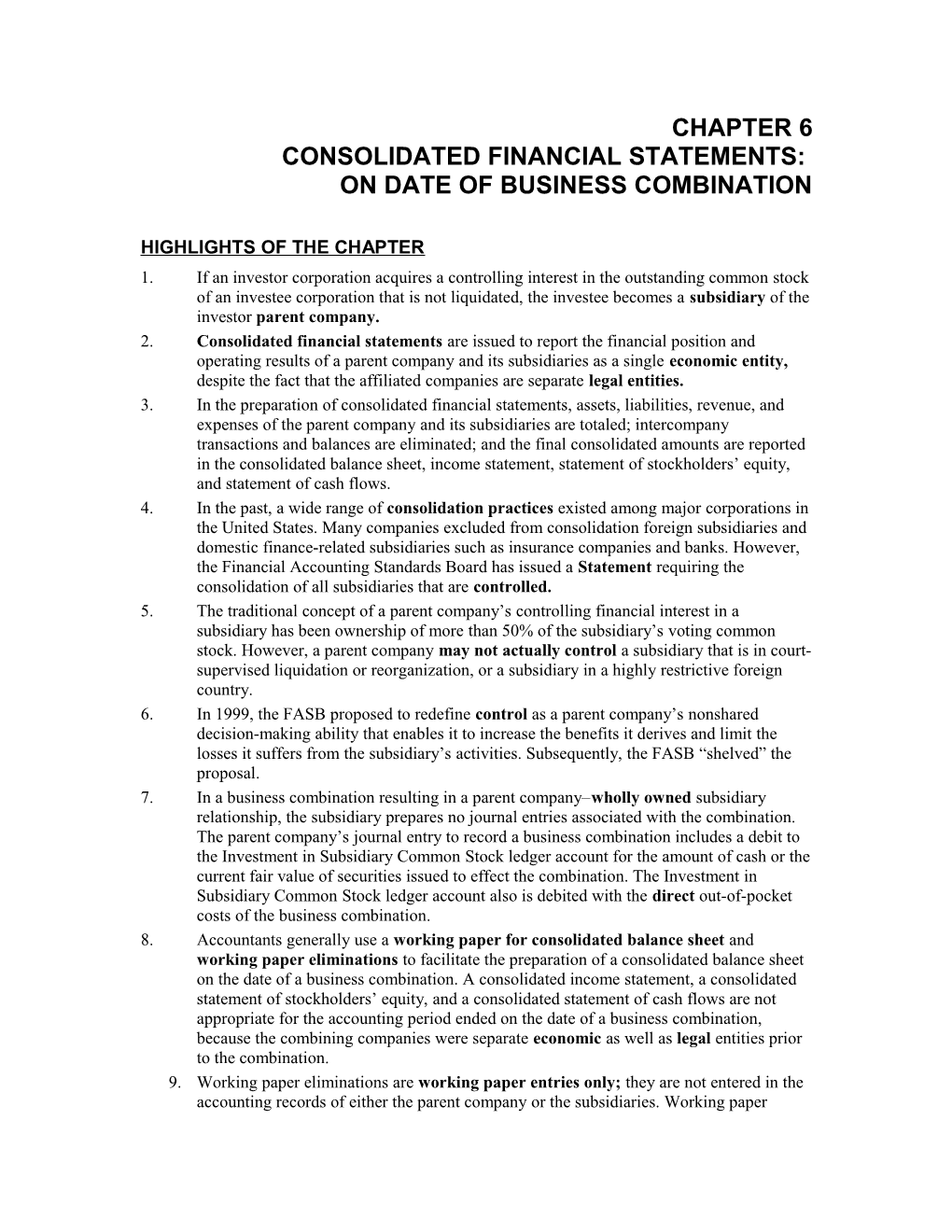 Consolidated Financial Statements: on Date of Business Combination