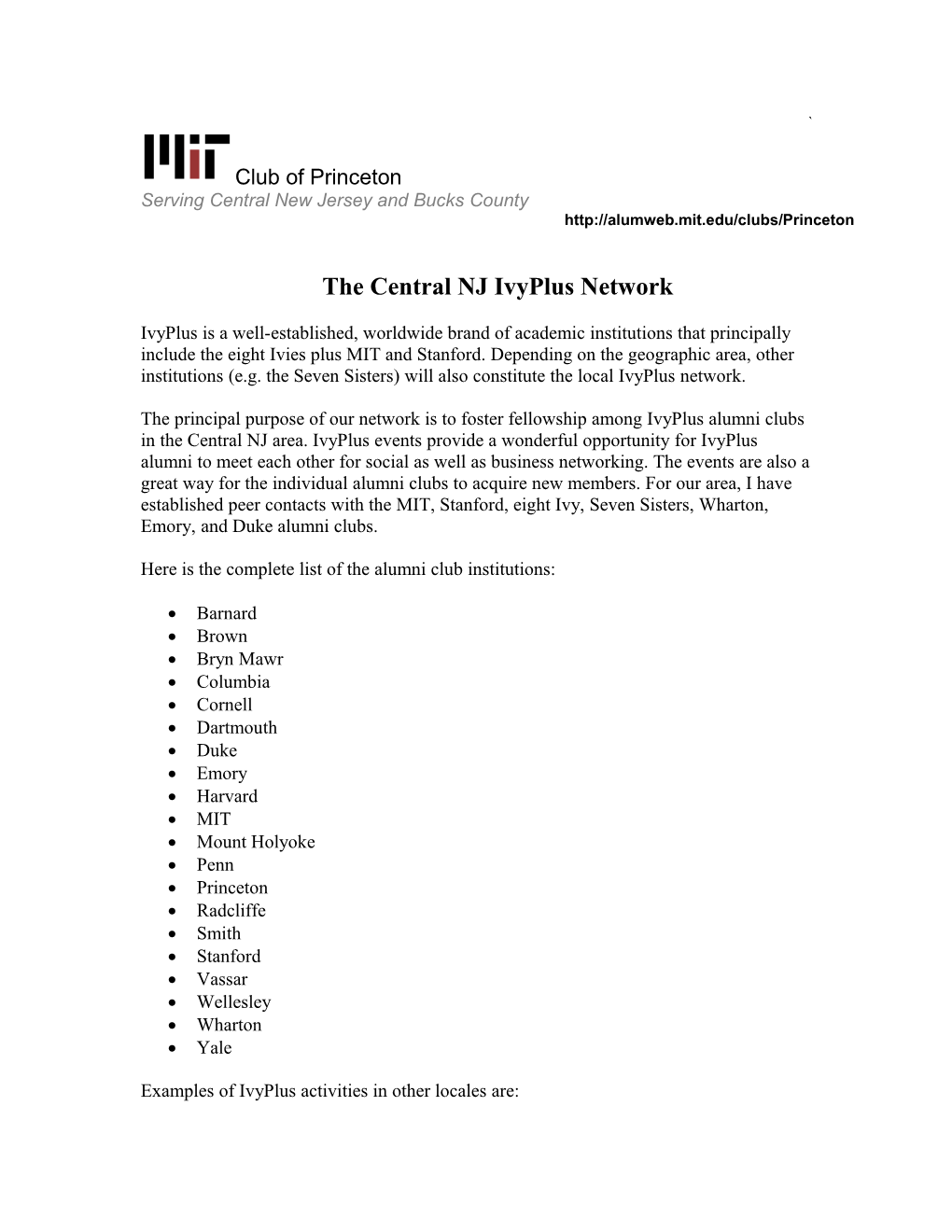 The Central NJ Ivyplus Network