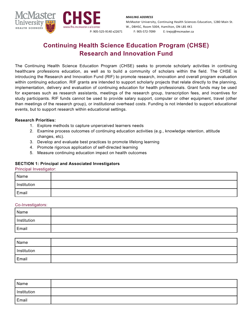 Continuing Health Science Education Program (CHSE)