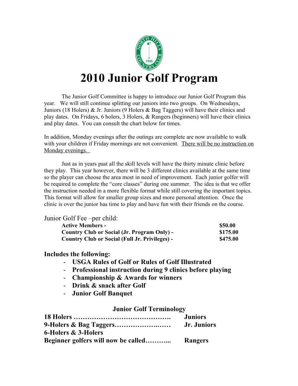 2004 Junior Golf Program