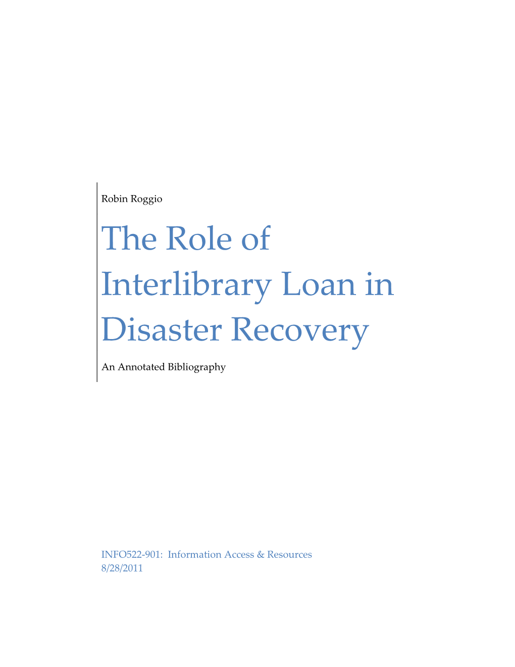 The Role of Interlibrary Loan in Disaster Recovery