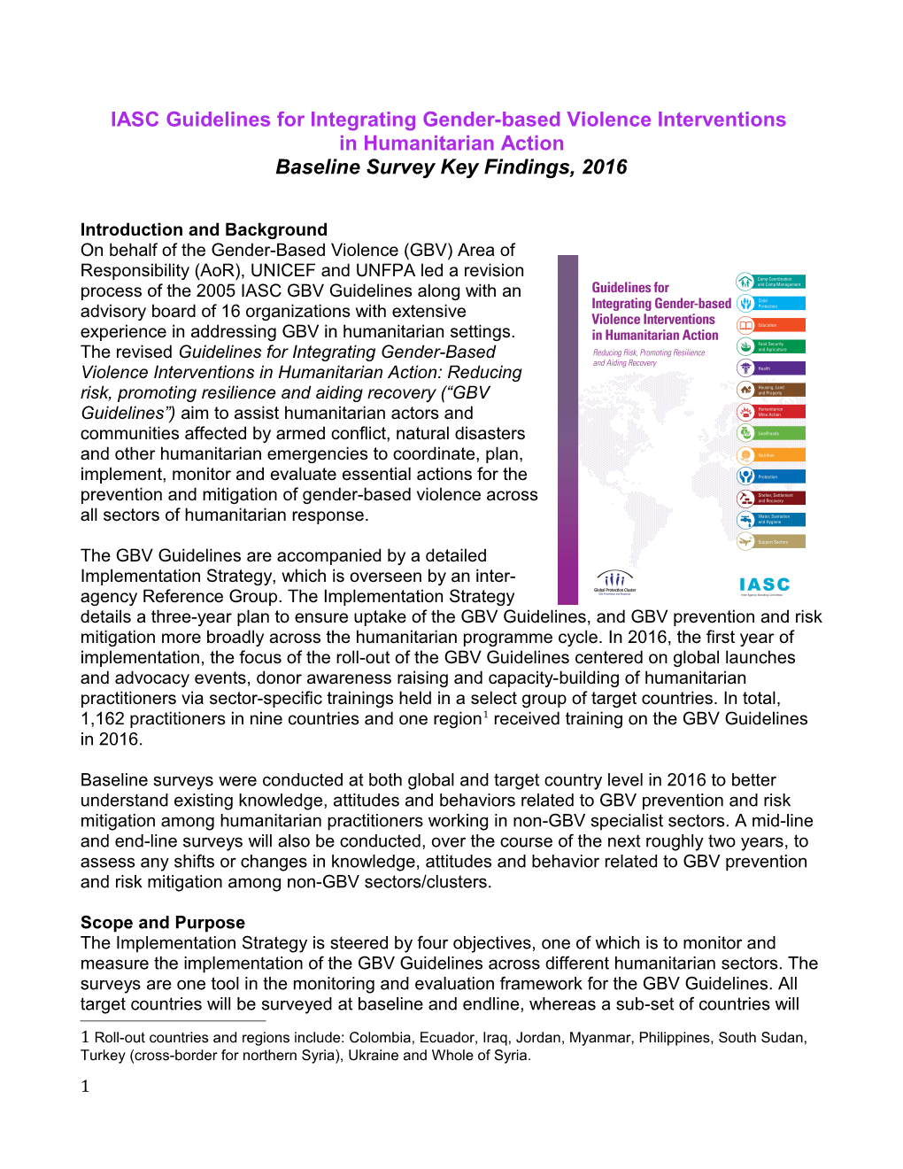 IASC Guidelines for Integrating Gender-Based Violence Interventions