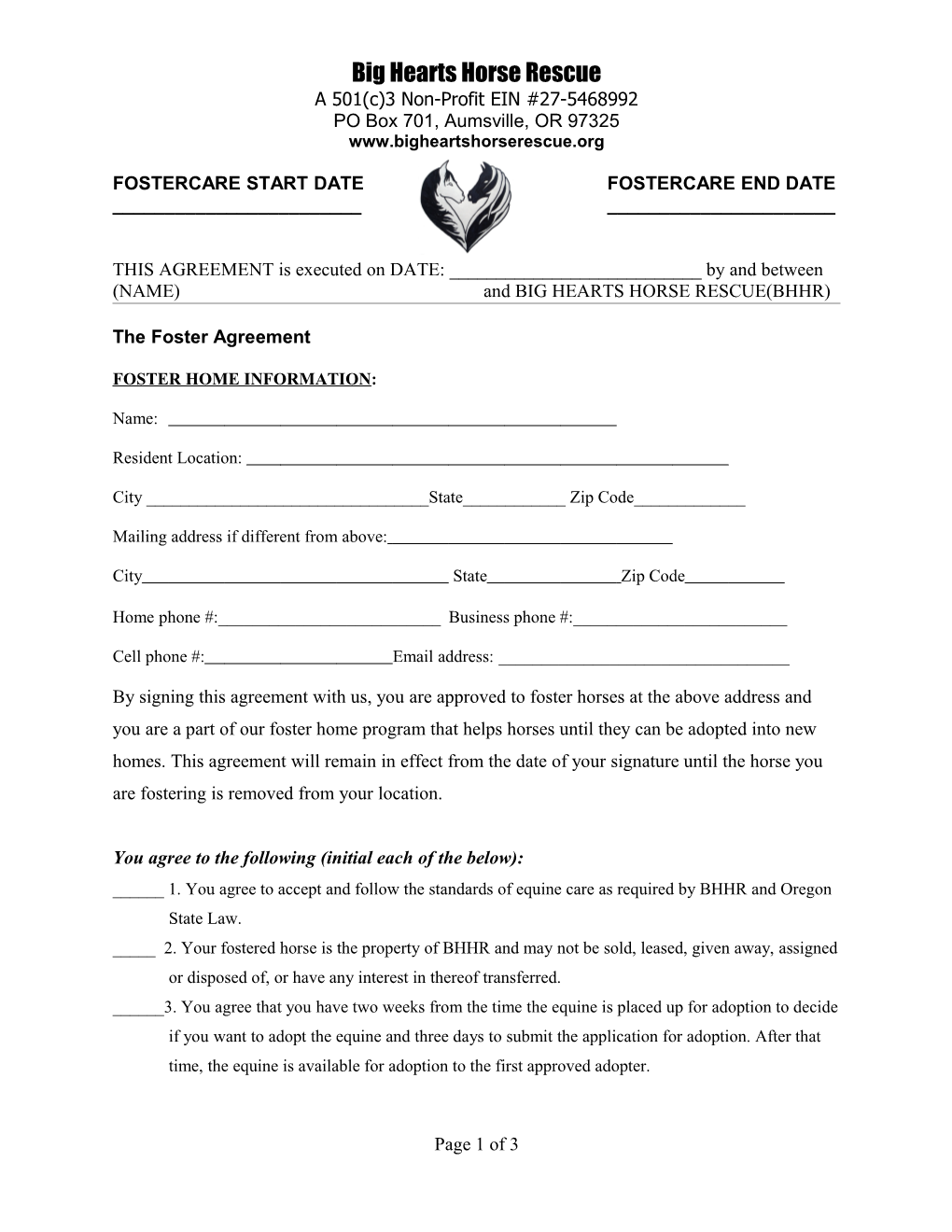 Foster Home Contract