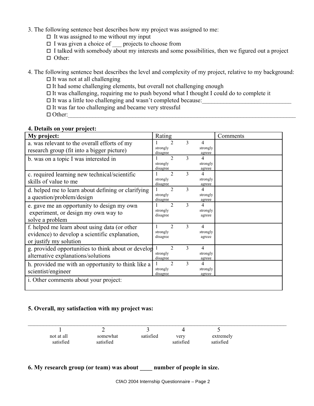 Center for Advanced Optics (Cfao) 2002 Internship Program Student Intern Questionnaire