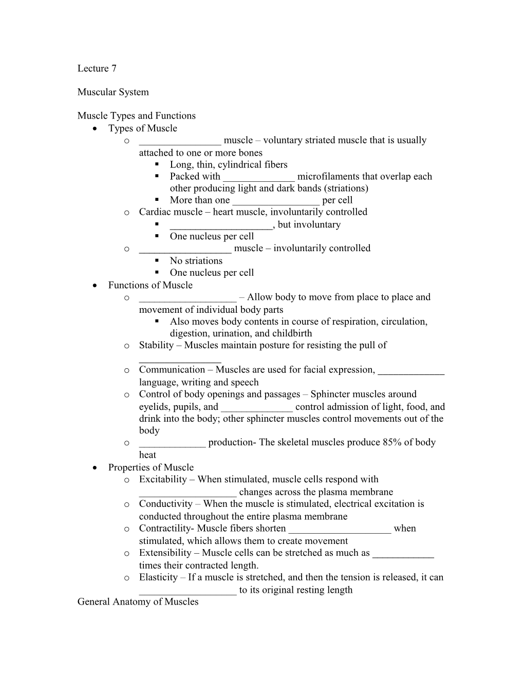 Muscle Types and Functions