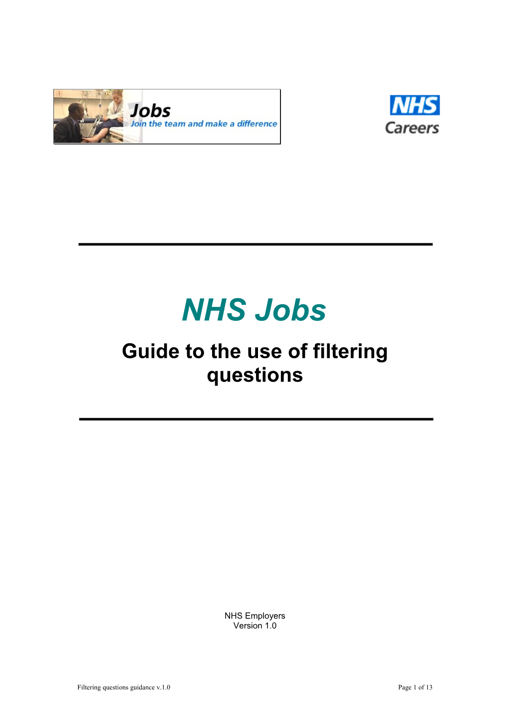 NHS Jobs Filtering Questions Guidance