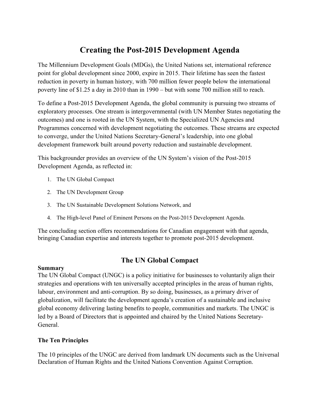 Creating the Post-2015 Development Agenda