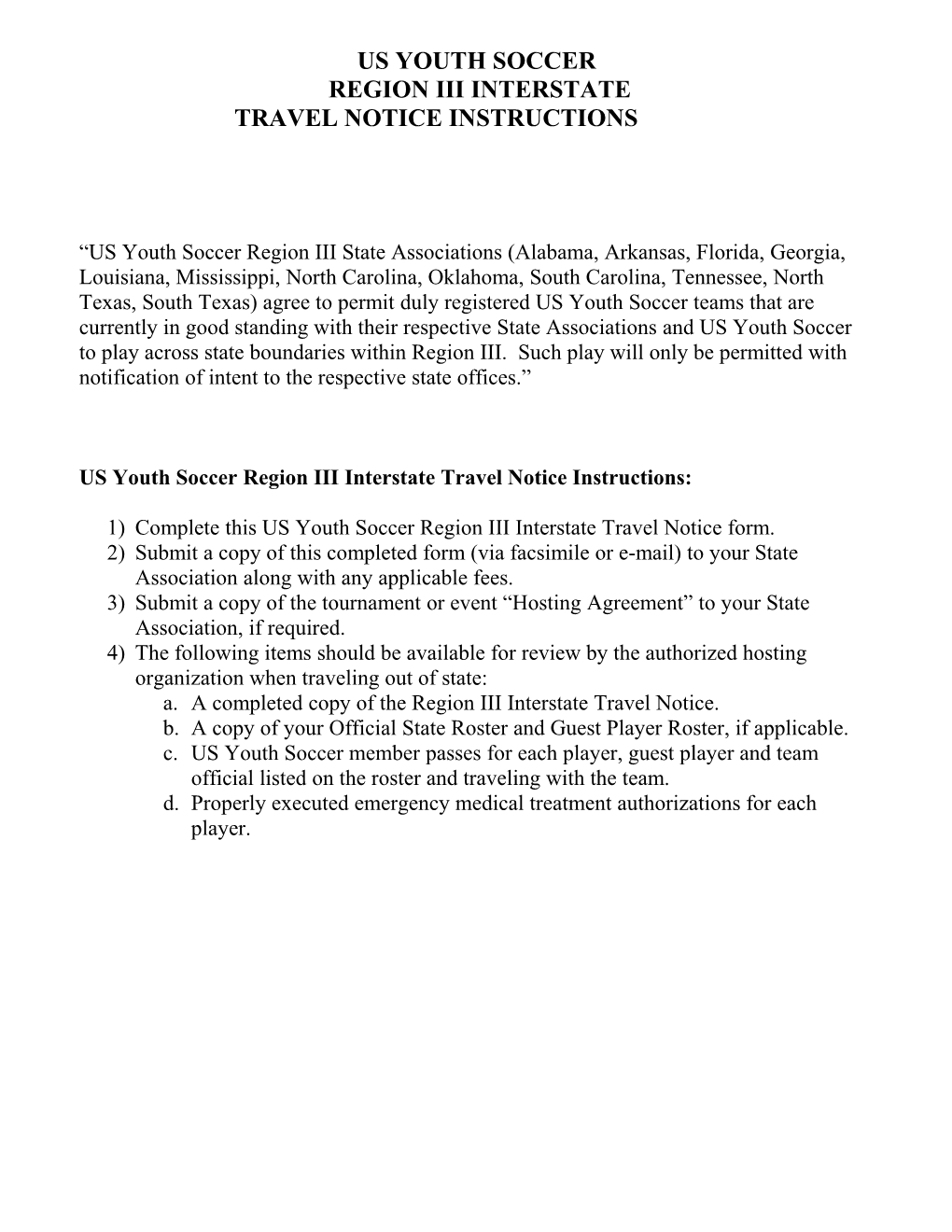 Region Iii Interregional Travel Notification