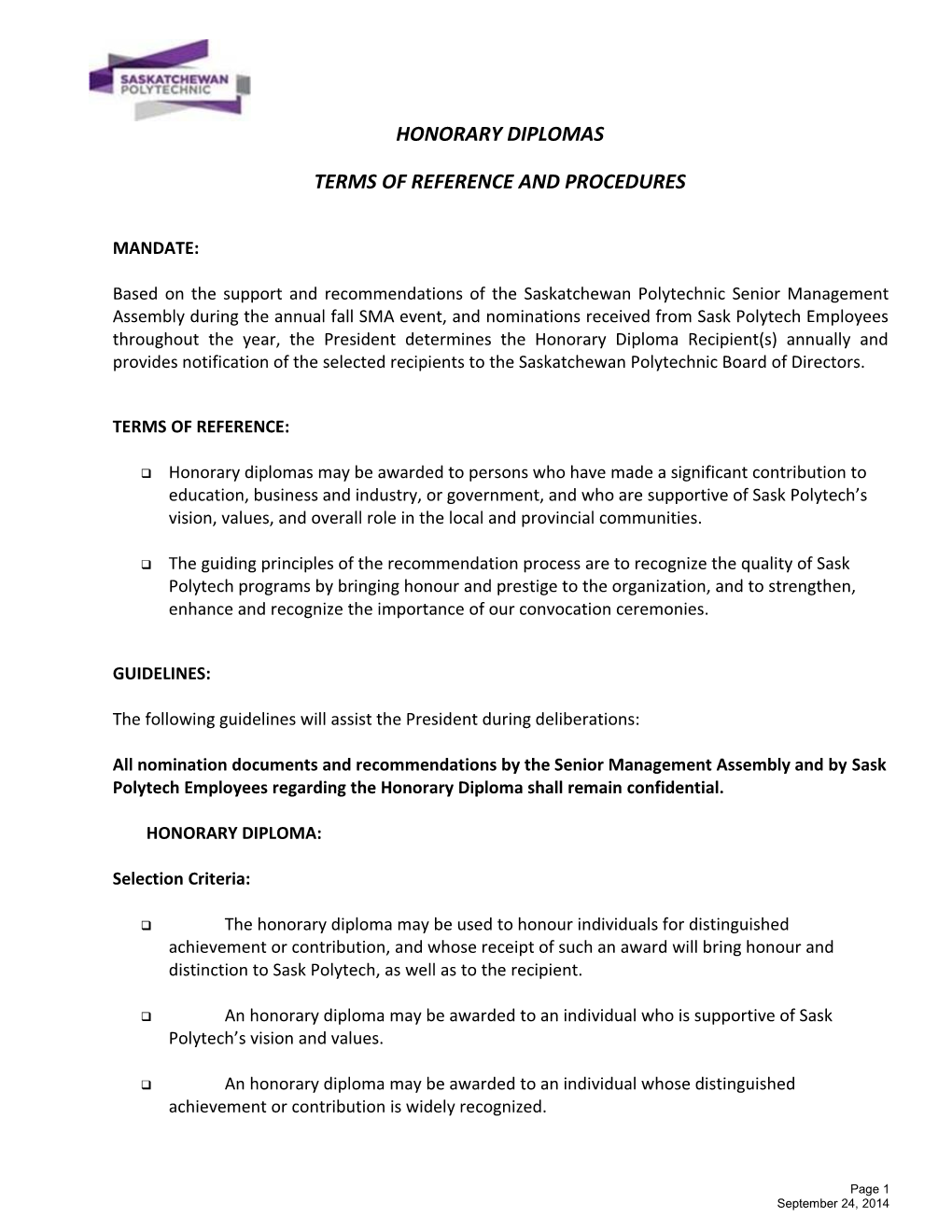 Terms of Reference and Procedures