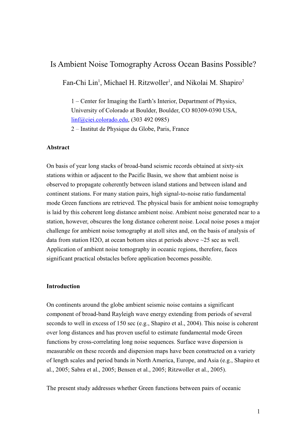 Cross Correlation Study Around Pacific Area