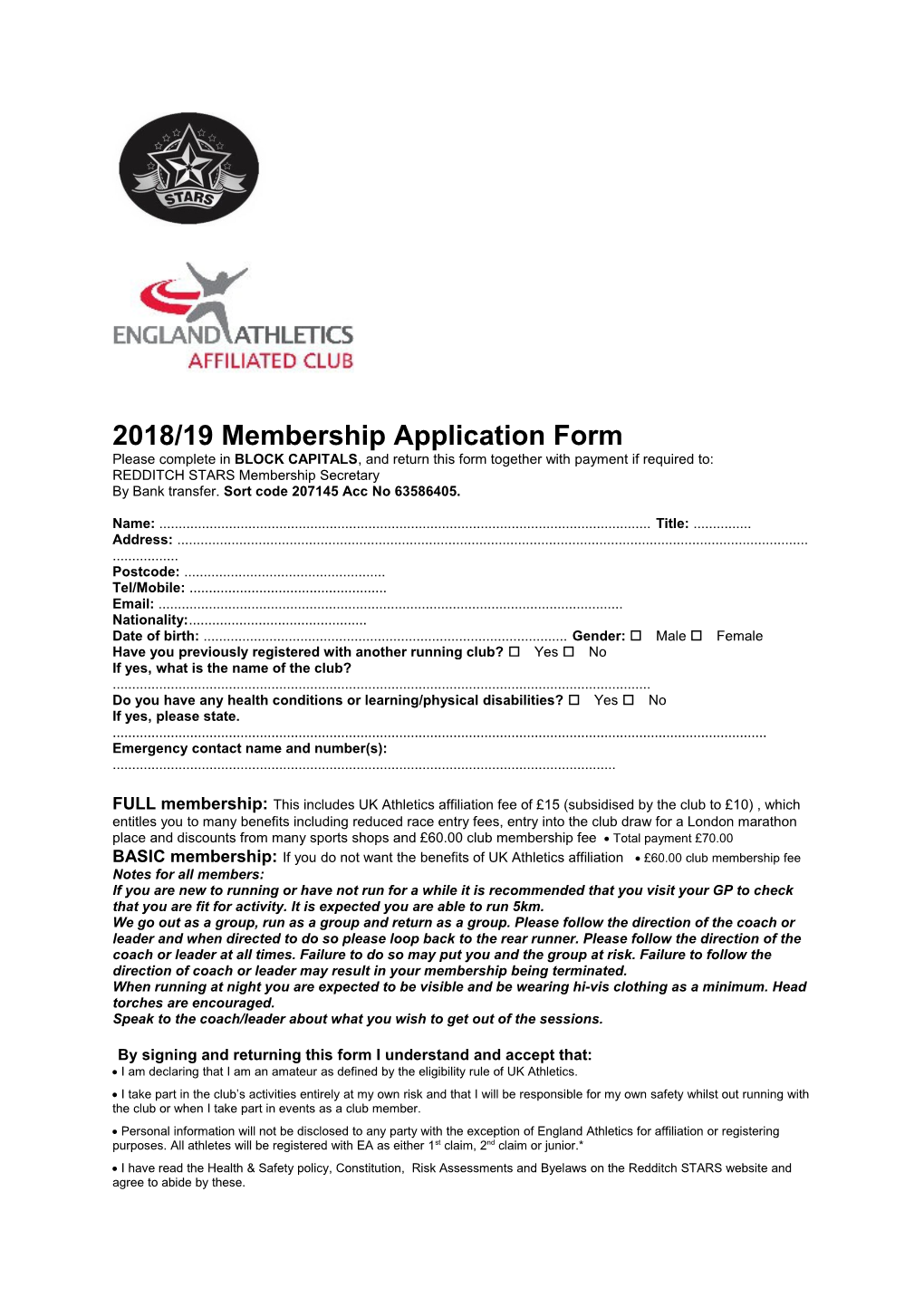 2018/19 Membership Application Form