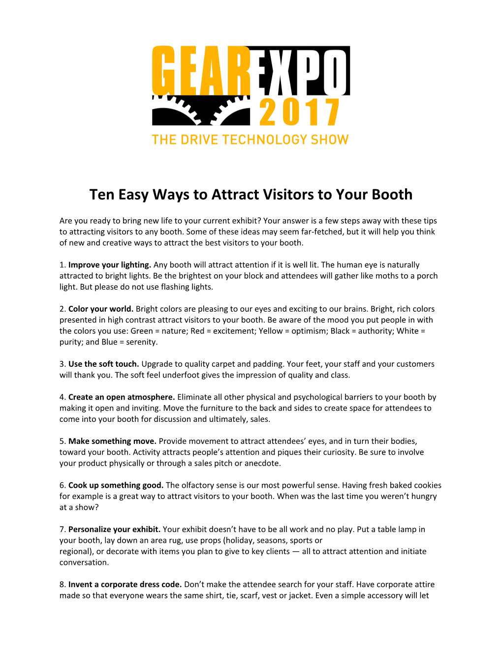 Ten Easy Ways to Attract Visitors to Your Booth