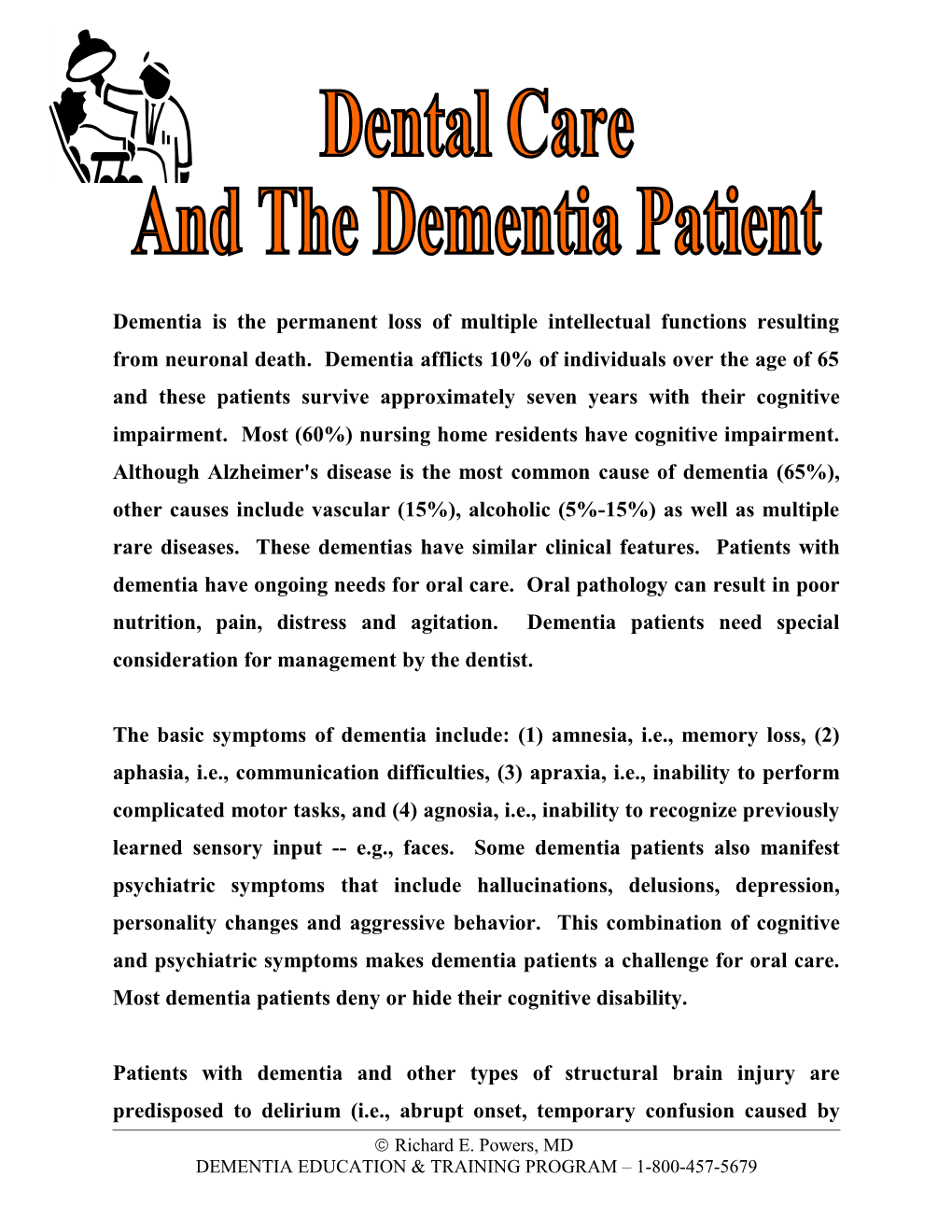 Dental Care and the Dementia Patient