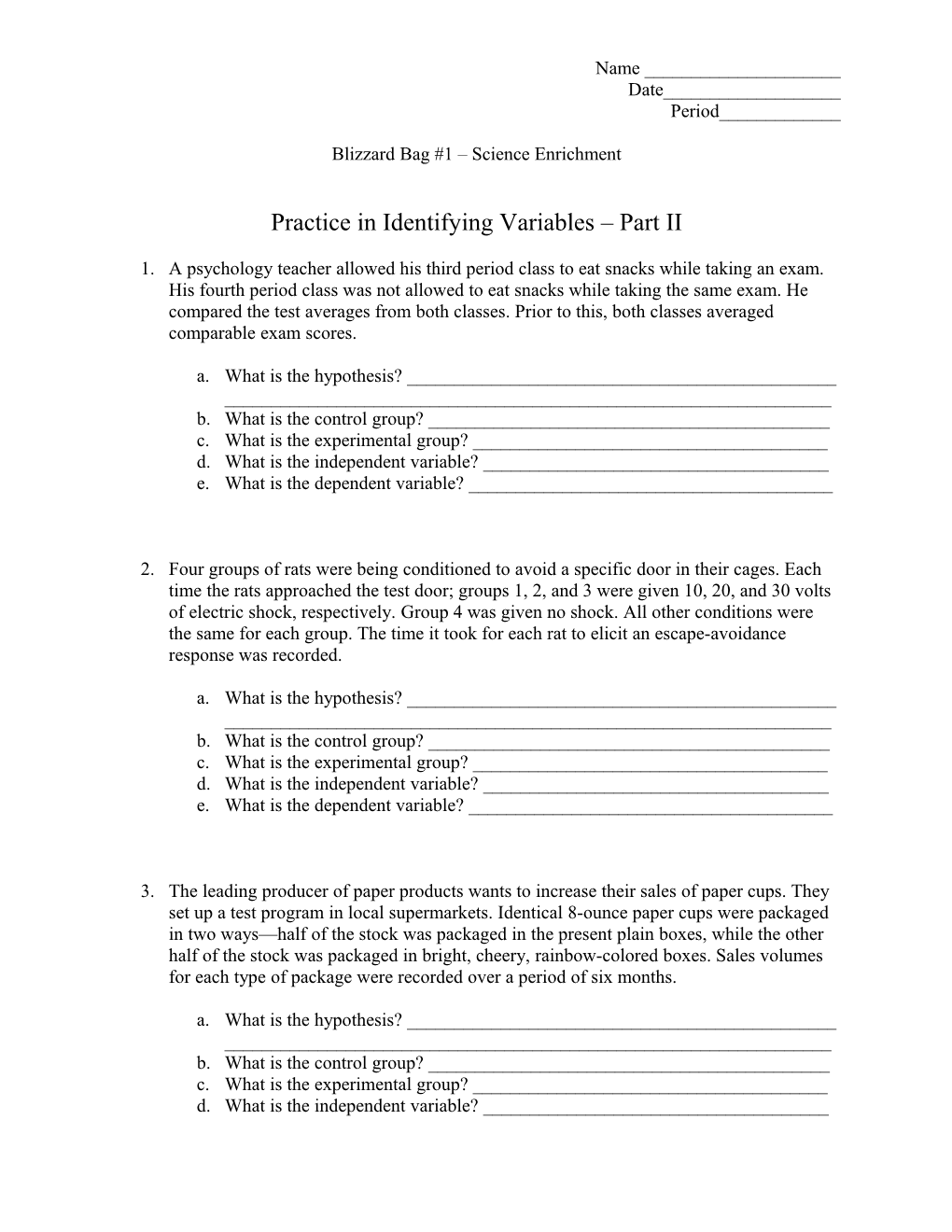 Practice in Identifying Variables Part II