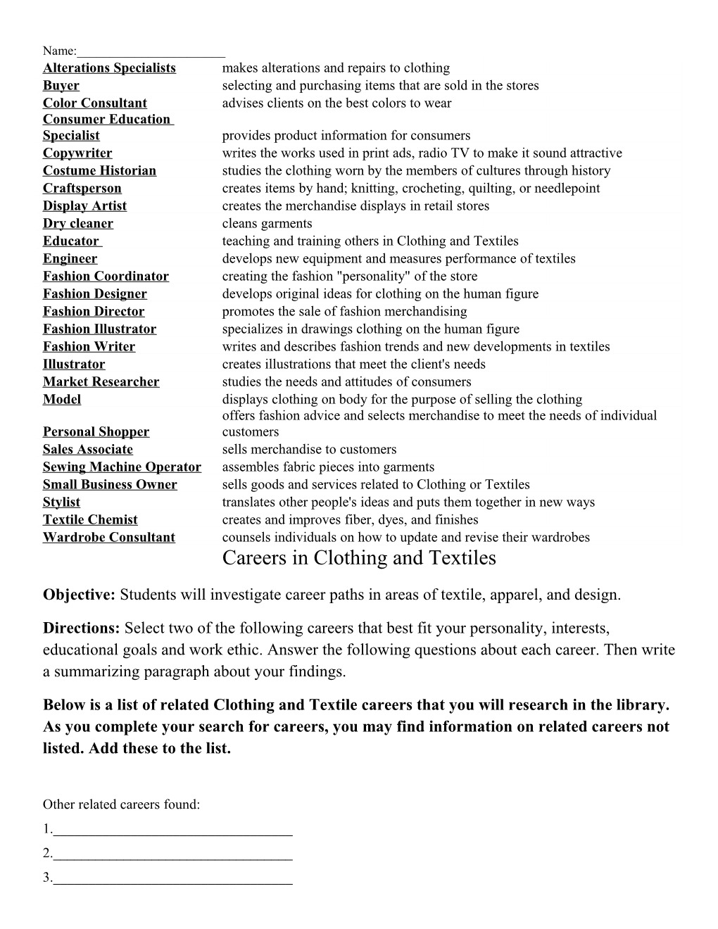Careers in Clothing and Textiles