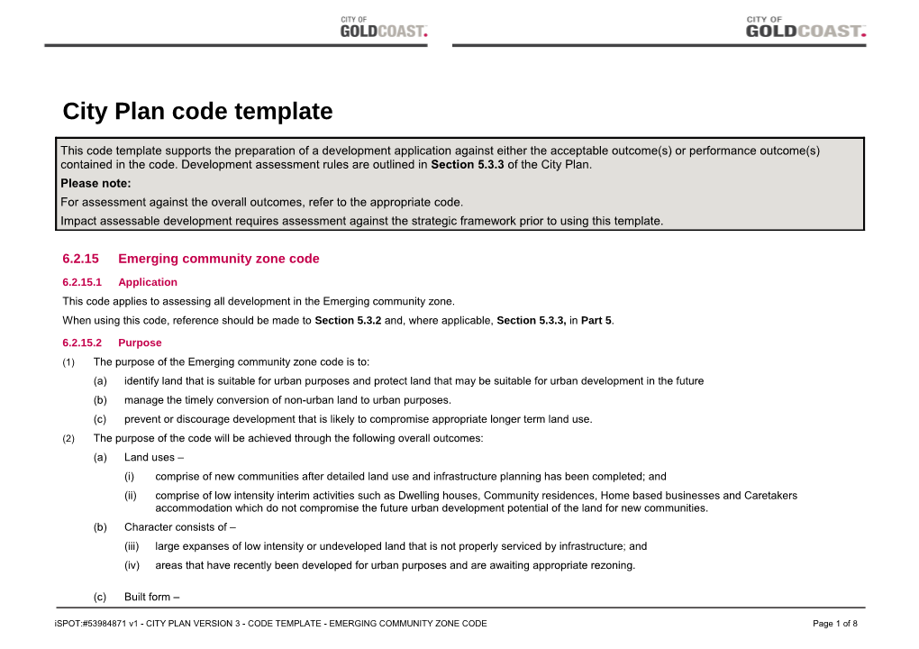 Emerging Community Zone Code