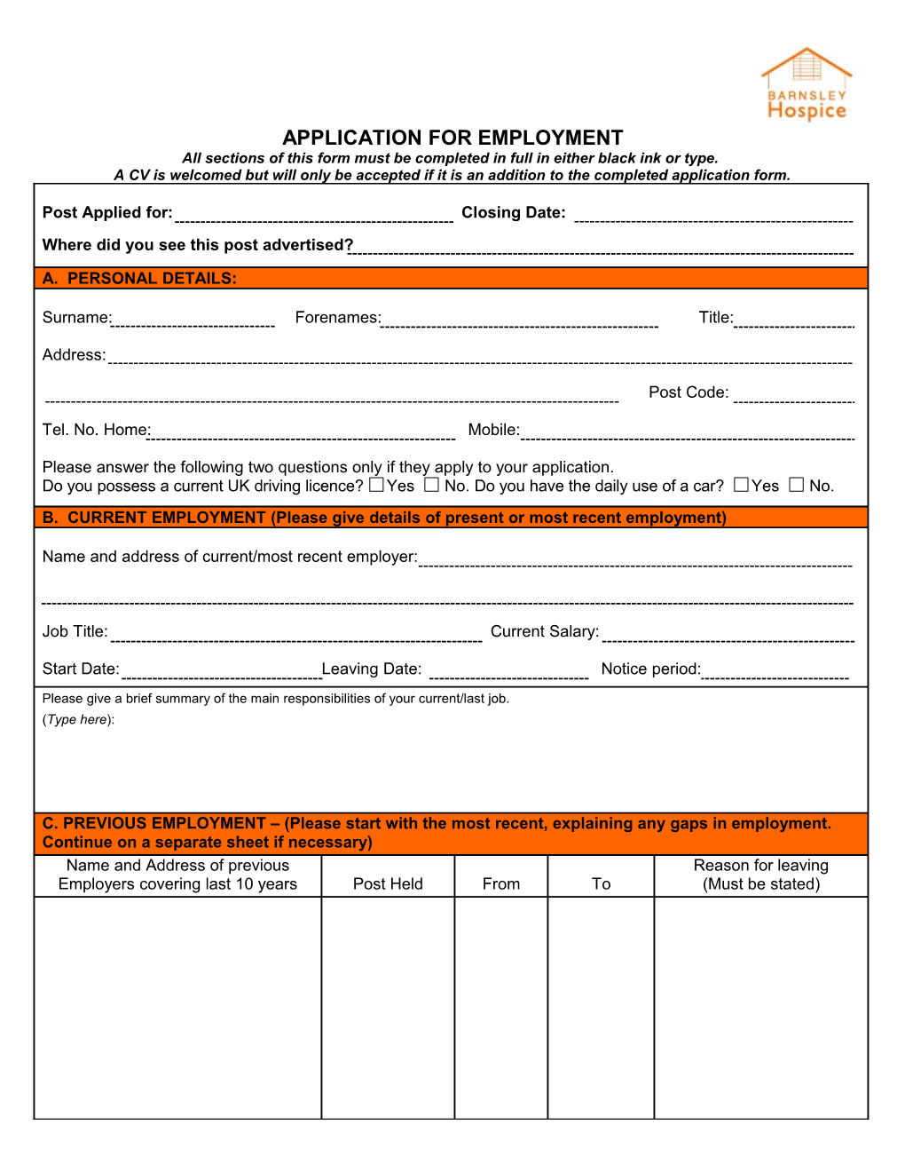 All Section of This Form Must Be Completed in Full in Either Black Ink Or Type