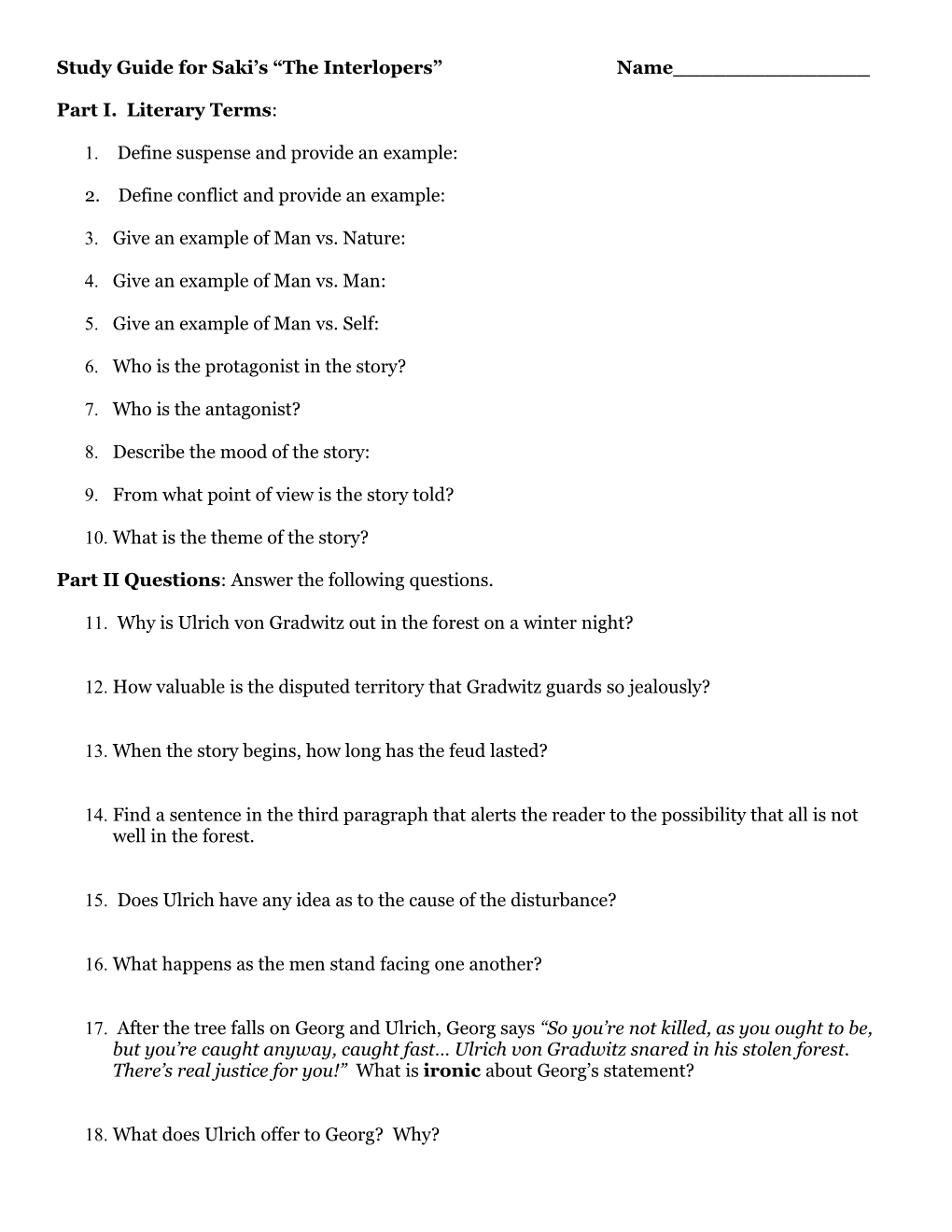 Study Guide for Saki S the Interlopers Name______