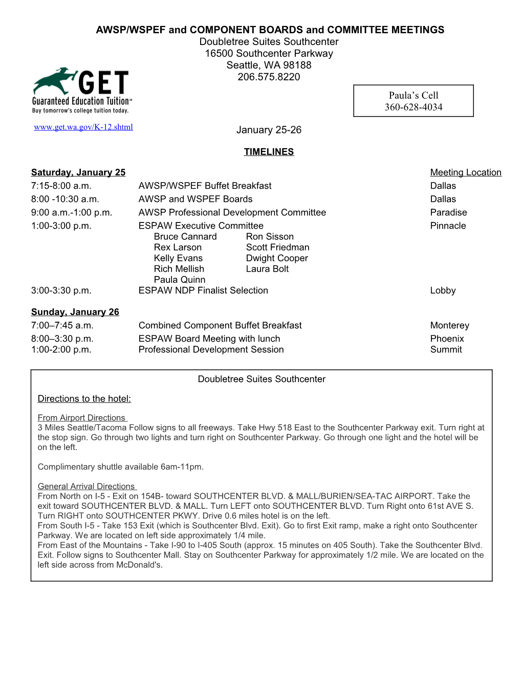 AWSP/WSPEF and COMPONENT BOARDS and COMMITTEE MEETINGS