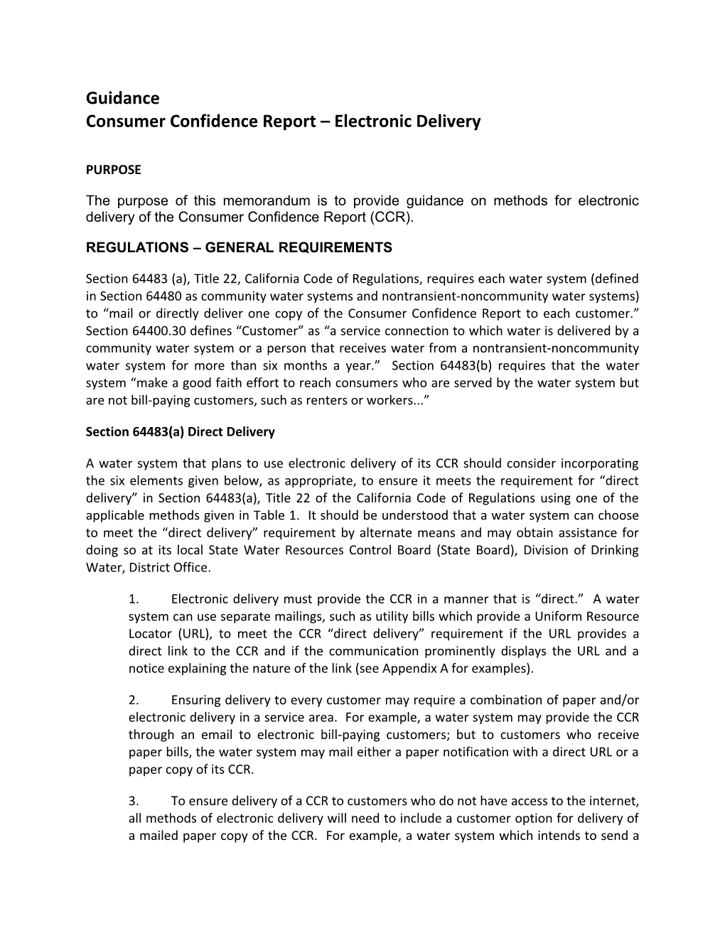 Consumer Confidence Report Electronic Delivery