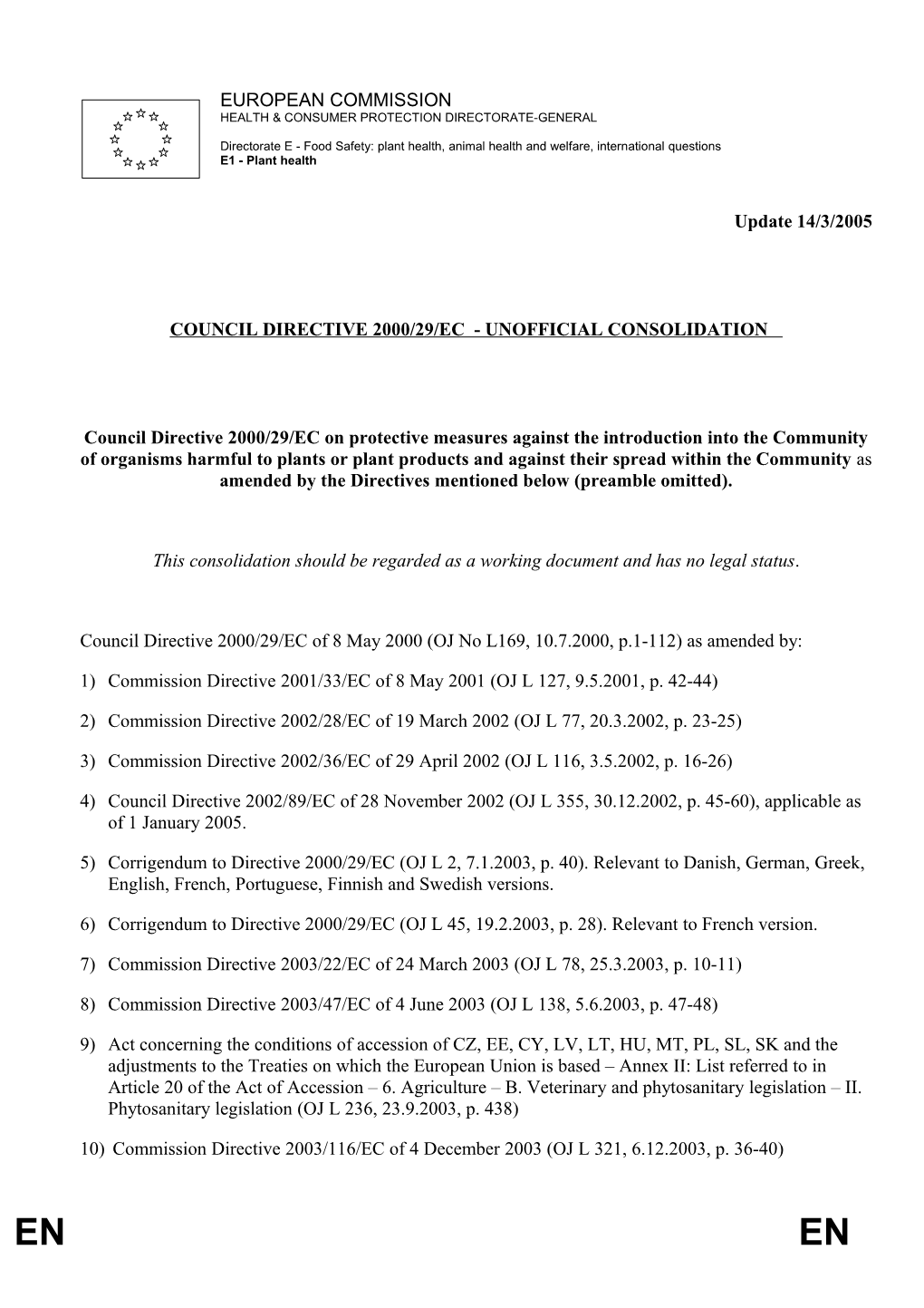 Council Directive 2000/29/Ec - Unofficial Consolidation