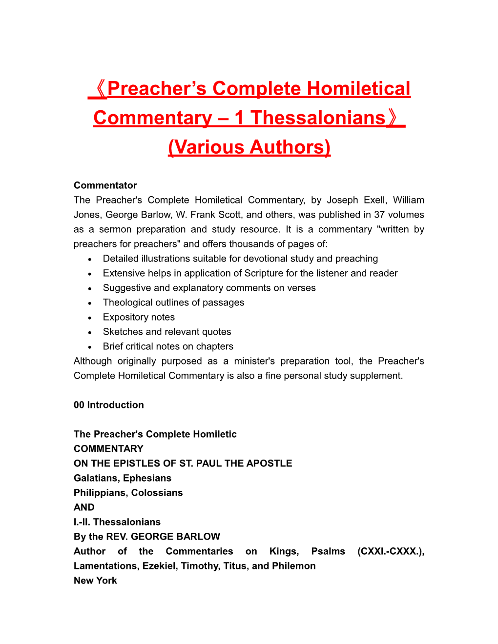 Preacher S Completehomileticalcommentary 1 Thessalonians (Various Authors)