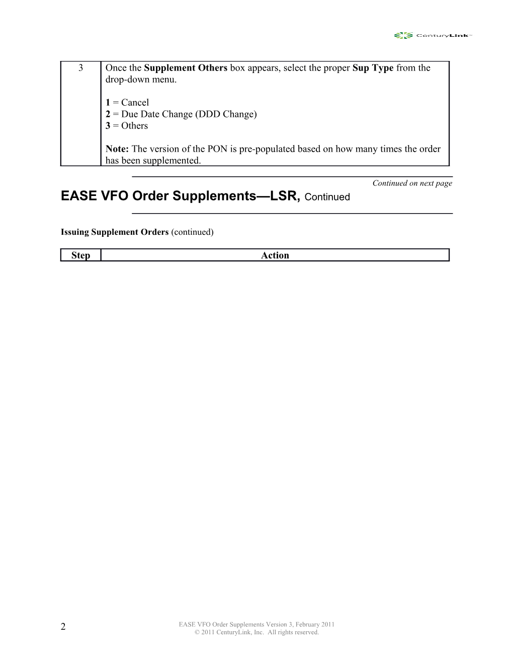 EASE VFO Order Supplements LSR