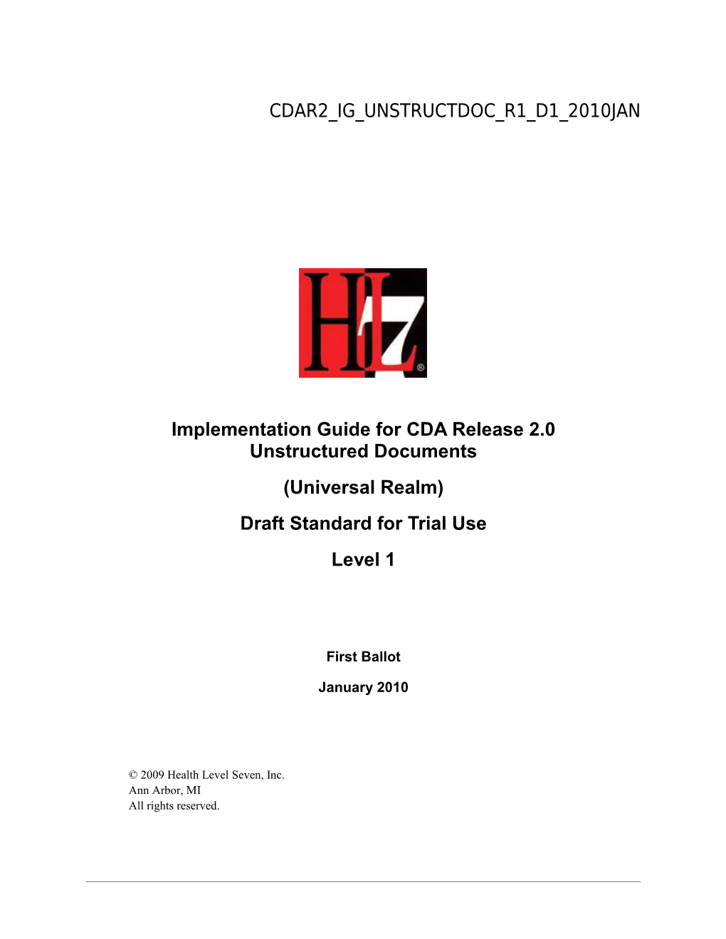 Implementation Guide for CDA Release 2.0 Unstructured Documents