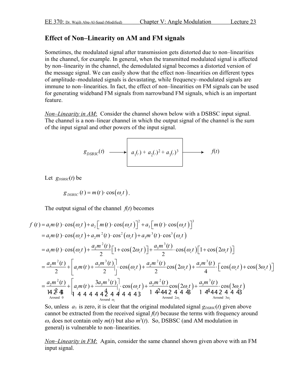 Effect of Non Linearity on AM and FM Signals