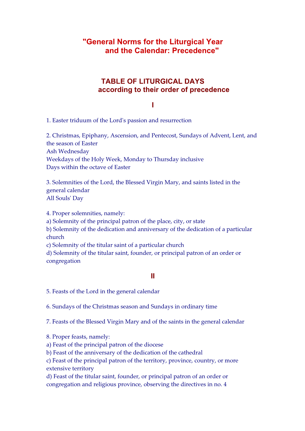 General Norms for the Liturgical Year