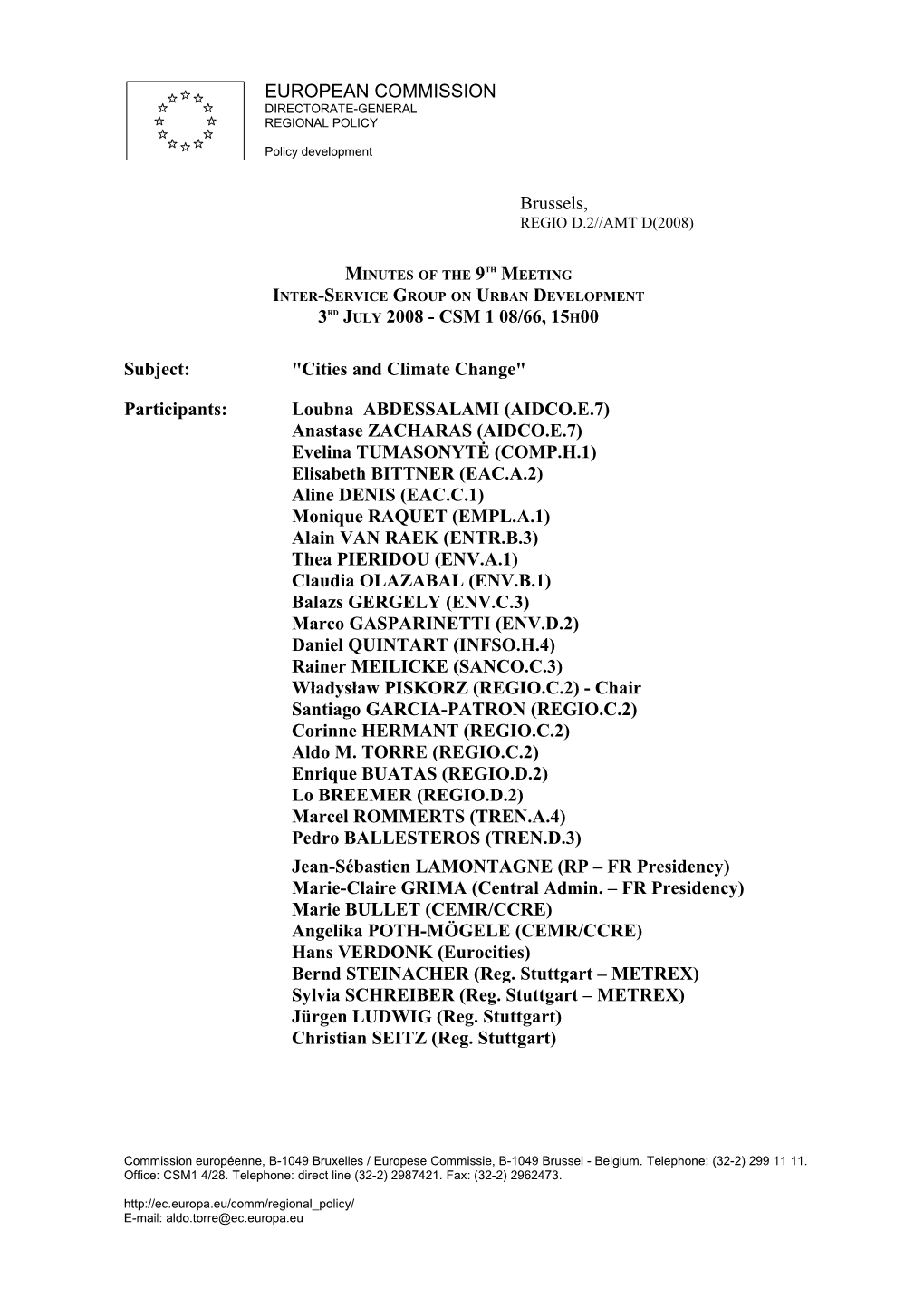 Subject: Cities and Climate Change