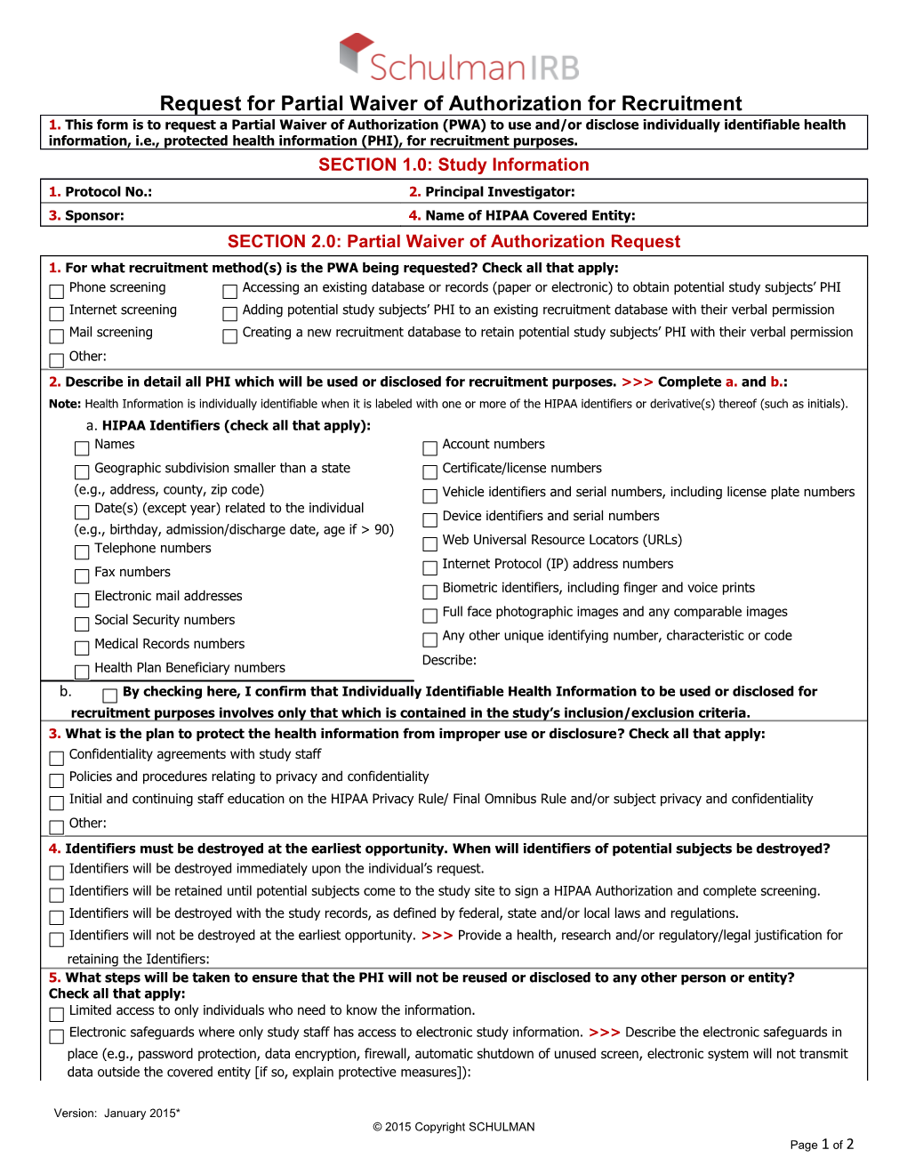 Request for Partial Waiver of Authorization for Recruitment Form