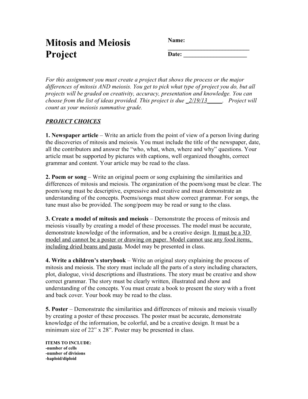 Mitosis and Meiosis Project