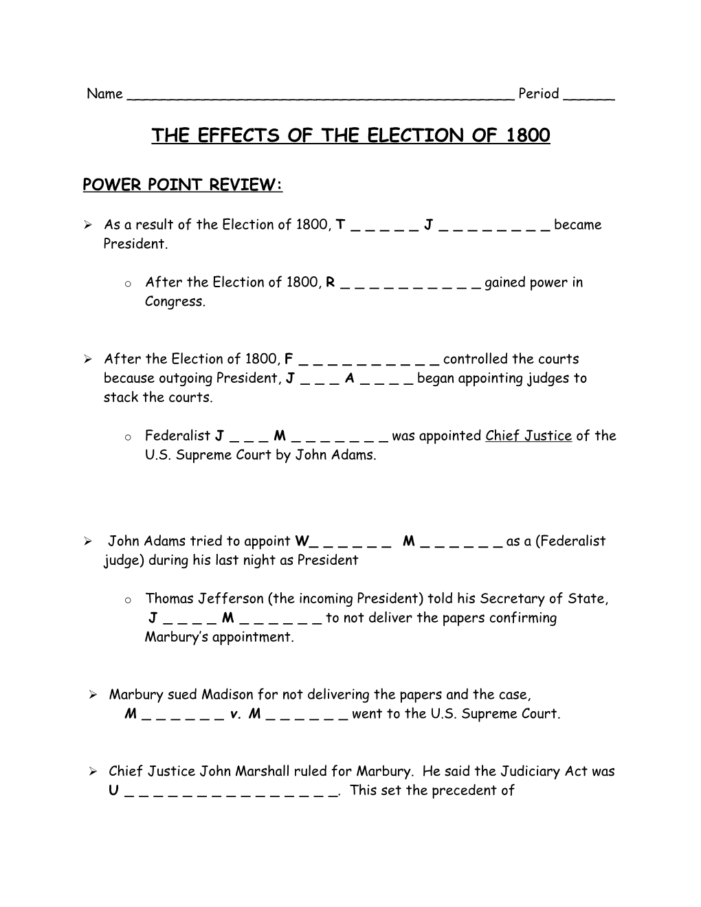The Effects of the Election of 1800