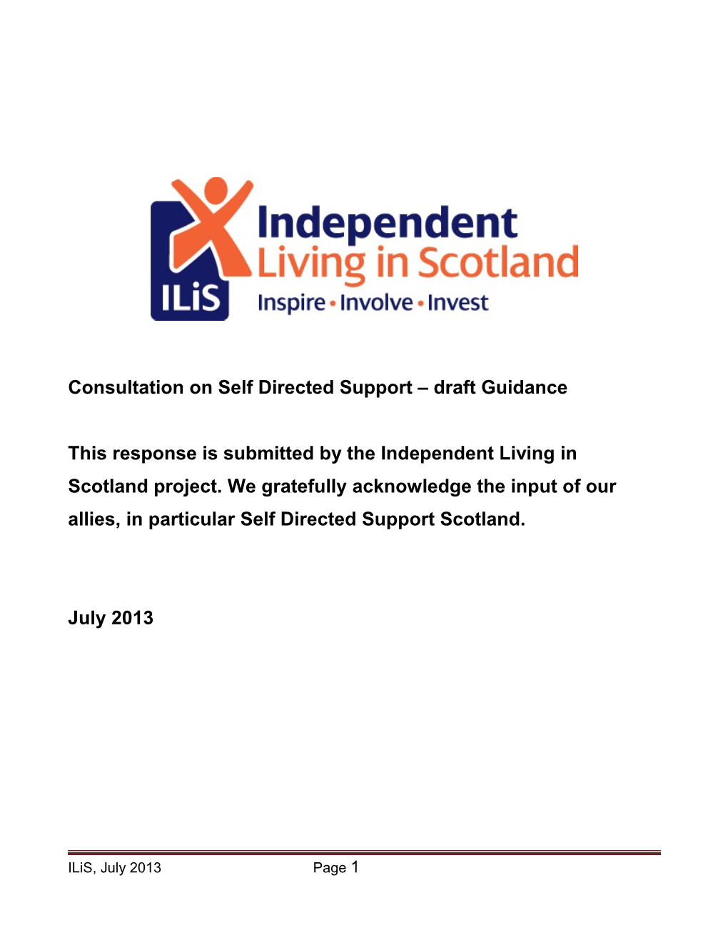 Consultation on Self Directed Support Draft Guidance