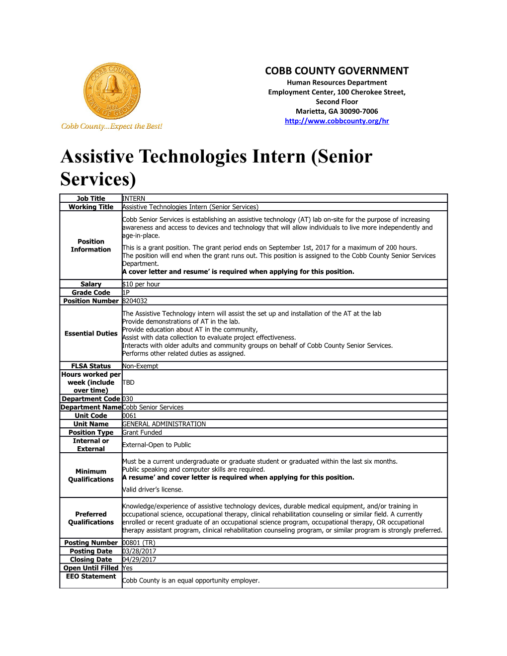 Assistive Technologies Intern (Senior Services)