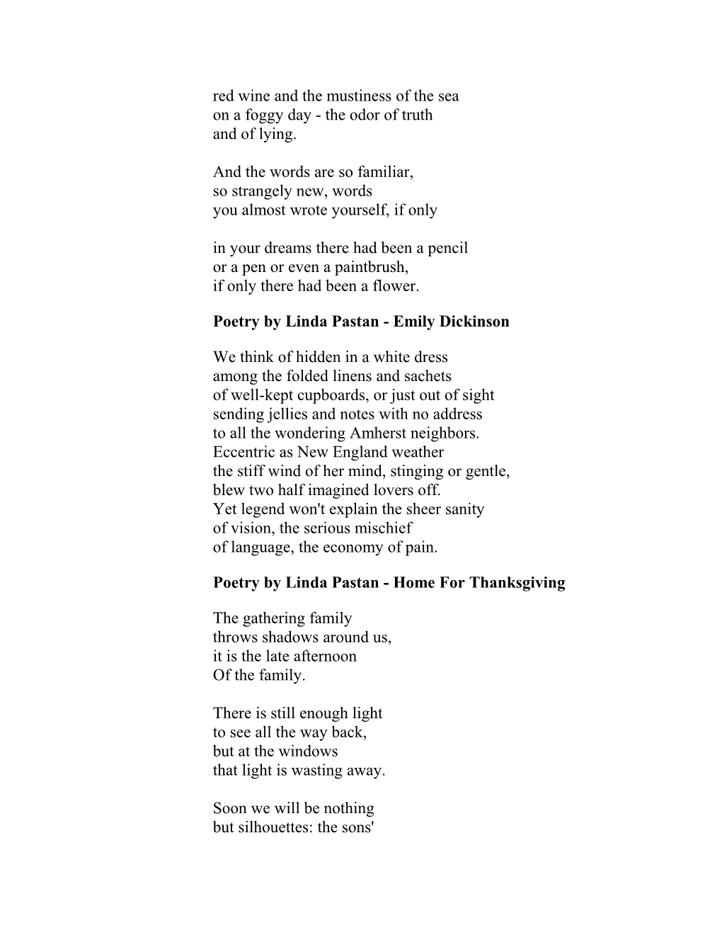 Poetry by Linda Pastan